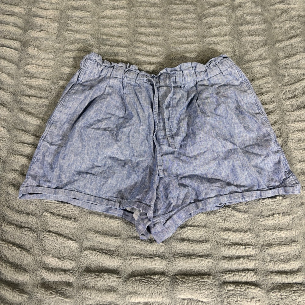 Uniqlo Linen Cotton Blend Paperbag Waist Shorts Blue Chambray Medium 221-424951